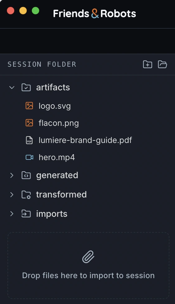 The session folder tree showing the four reserved folders
