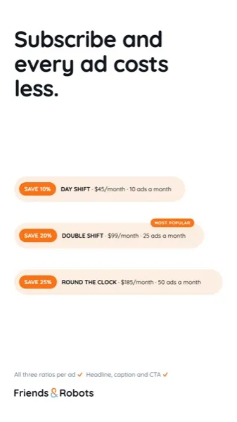 Friends & Robots ad — Save up to 25% on plans