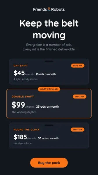 Friends & Robots ad — Plans from $45/month