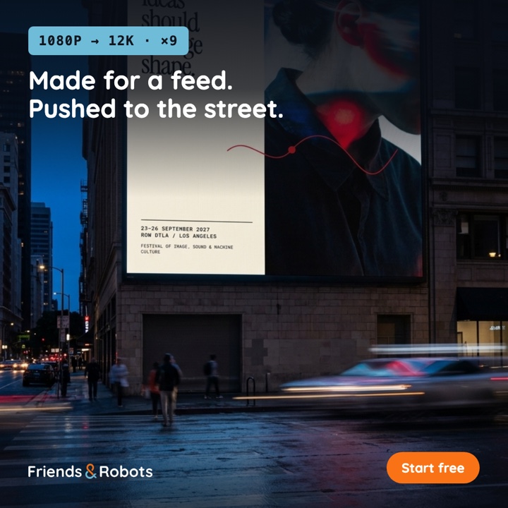 Friends & Robots ad in 1:1 format